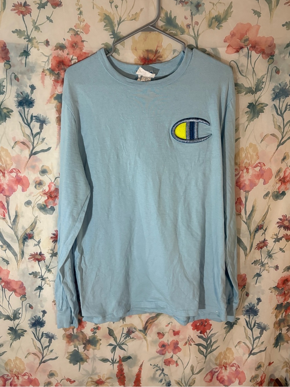 Champion Baby Blue Long Sleeve Tee with Embroidered Logo